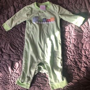 Stitchy Fish Train Appliqué Romper in 6 months